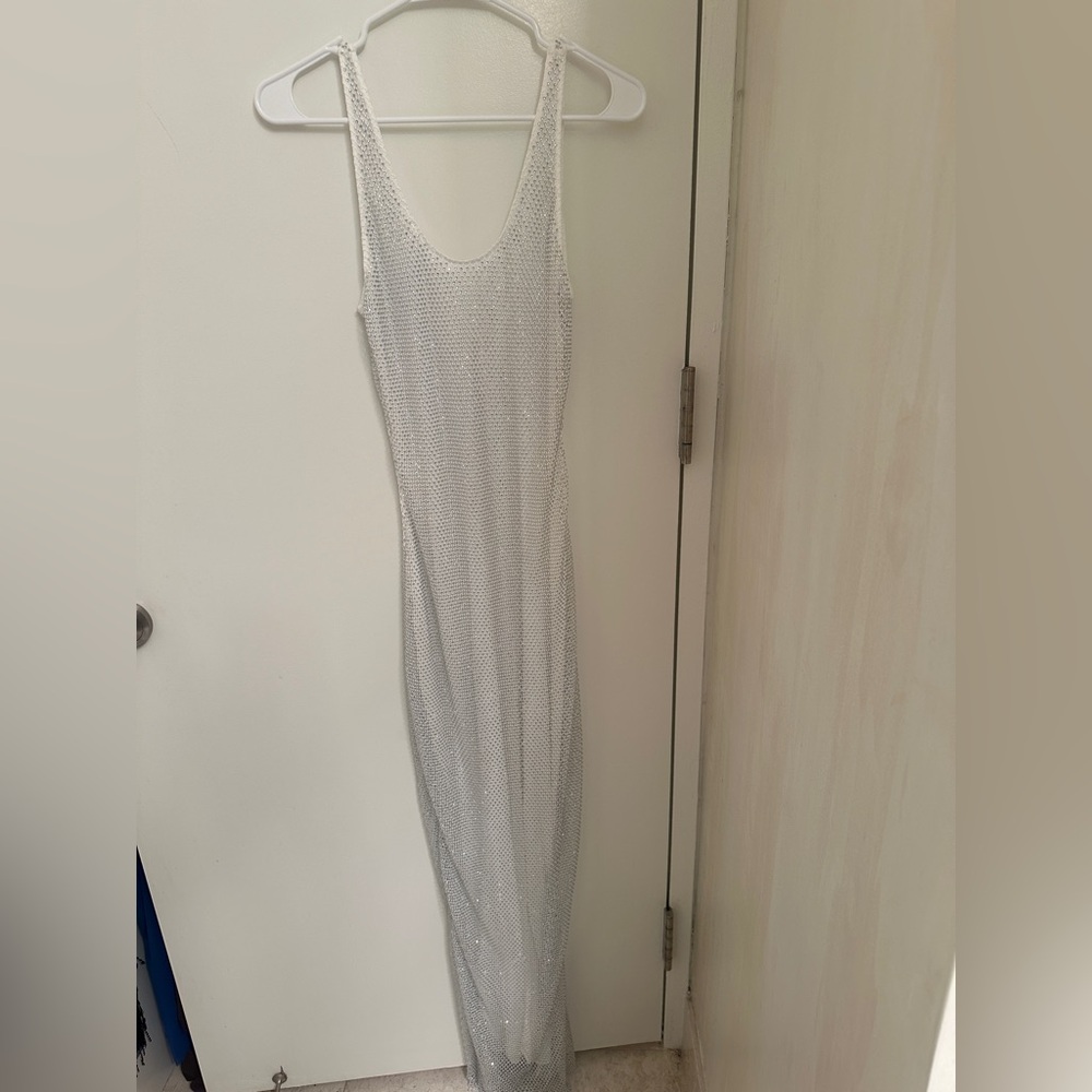 white fox white sparkly maxi dress